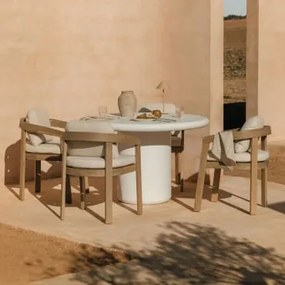 Conjunto De Mesa Redonda Ø120 Cm Em Cimento Namara E 4 Cadeiras De Jardim Com Braços Em Madeira De Acácia Uleno Branco - Sklum