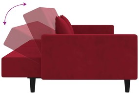 Sofá-cama 2 lugares com duas almofadas veludo vermelho tinto