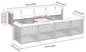 9 pcs conjunto de sofás p/ jardim com almofadões vime PE bege