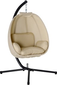 Cadeira Suspensa Tipo Ovo com Suporte Baloiço de Jardim com Cesto Dobrável e Almofada Baloiço Suspenso 125x95x170 cm Caqui