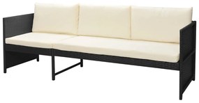 6 pcs conjunto lounge de jardim c/ almofadões vime PE preto