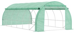 Outsunny Estufa de Túnel de Jardim 597x300x200 cm com Porta Lateriais e Janelas Enroláveis Cobertura de PE 140g/m² e Metal Galvanizado Verde | Aosom Portugal