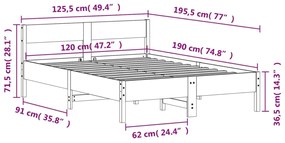 Cama sem colchão 120x190 cm madeira de pinho maciça branco