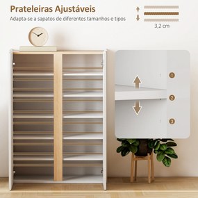 Sapateira de 6 Níveis com 2 Portas em Branco Brilhante com Fechamento Suave e Prateleiras Ajustáveis 70x33,5x95 cm Branco