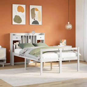Cama com estante sem colchão 135x190 cm pinho maciço branco