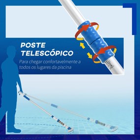 Aspirador Limpador para Piscina Aspirador para Piscina Elétrico Autonomia 45 Minutos com Poste Telescópico 150-210cm Escova e 2 Rodas para Piscinas
