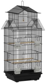 PawHut Gaiola de Metal para Pássaros com Bandeja Amovível 4 Comedouros 3 Poleiros e 1 Baloiço 50,5x41x104 cm Preto