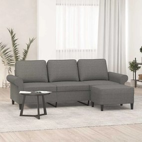 vidaXL Sofá de 3 lugares com apoio de pés 180 cm tecido cinza-escuro