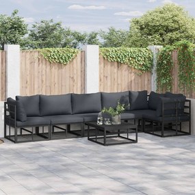 vidaXL Conjunto de Sofá de Jardim com almofada 7 pcs Preto Alumínio