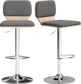 Conjunto de 2 bancos de bar, com altura ajustável, encosto e apoio para os pés, giratórios a 360°, 41 x 47,5 x 81-102 cm, cinzento