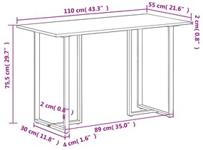 Mesa de jantar 110x55x75,5 cm madeira de mangueira maciça