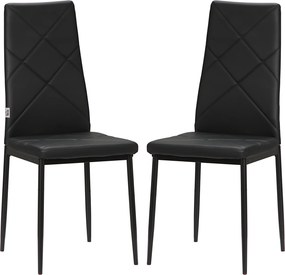 Conjunto de 2 cadeiras de sala de jantar com encosto alto, revestimento sintético e pés em aço, preto