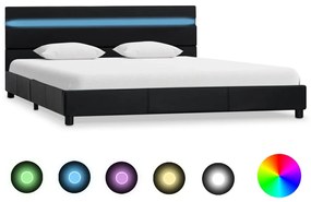 Estrutura de cama com LEDs 160x200 cm couro artificial preto