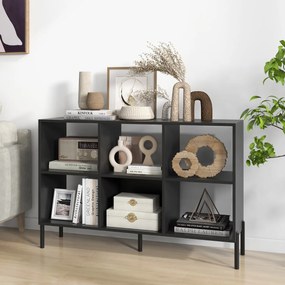 Estante com 6 cubos de madeira de 2 níveis 120 x 35 x 79,5 cm com pés de metal ajustáveis em 5 posições Preto