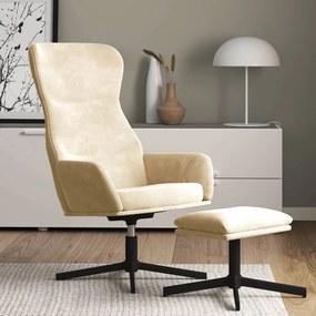vidaXL Cadeira de descanso com banco veludo branco nata