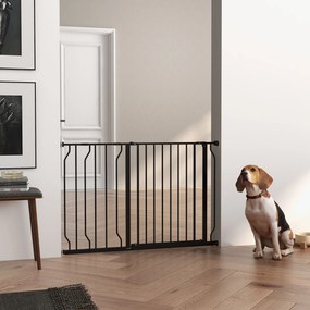 Barreira de Segurança para Cães Extensível para Escadas e Portas 75-115 cm com 2 Extensões e 10-20 cm Altura 76 cm Preto