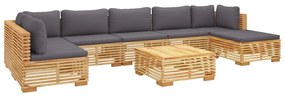 8 pcs conjunto lounge jardim c/ almofadões madeira teca maciça