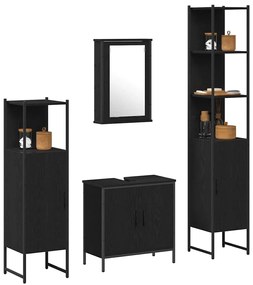 Conjunto de Móveis para Casa de Banho 4 Peças Carvalho Preto Madeira E