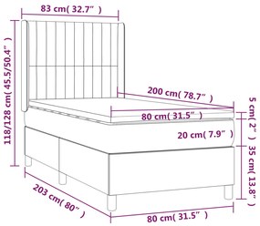 Cama box spring c/ colchão/LED 80x200 cm veludo preto