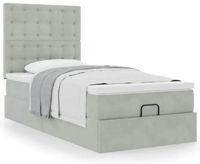 Estrutura cama otomana colchões 90x200 cm veludo cinzento claro