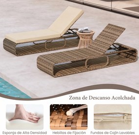 Espreguiçadeira de Jardim 185 x 65 x 26 cm om encosto ajustável, almofada e espaço de arrumação para piscina, pátio e jardim Cor do rattan PE: Castanh