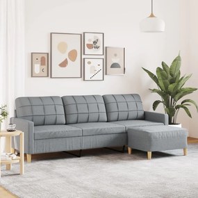 Sofá de 3 lugares com apoio de pés 210 cm tecido cinzento-claro