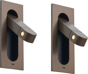 Conjunto de 2 candeeiros de parede modernos bronze escuro com LED e porta USB-C - Hilton