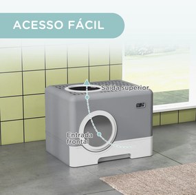 Caixa de Areia para Gatos com Pá Bandeja Removível 2 Portas Entrada Frontal e Saída Superior 52x41x38,5 cm Cinzento