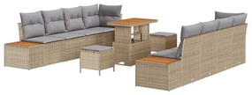 Conjunto de Sofá de Jardim de 11 Peças com Almofadas Bege em Rattan Po