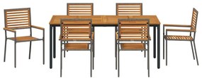 Conjunto de Jantar de Jardim vidaXL 7 Peças Cinza Rattan Acacia