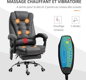 Cadeira de escritório com massagem e aquecimento, altura ajustável, encosto reclinável, apoio para os pés e almofada lombar integrada cinzento escuro