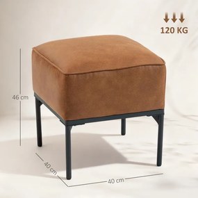Banco Estofado em PU com Pés de Aço Acolchoado Espesso Estilo Moderno Otomana para Quarto 40x40x46 cm Castanho