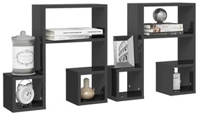Estantes de parede 2 pcs derivados de madeira cinza brilhante