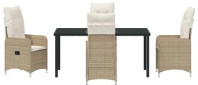Conjunto de Jantar de Jardim com 5 Peças e Almofadas Bege em Rattan Si