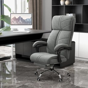 Cadeira de escritório com função de massagem, aquecimento e reclinação, com apoio para os pés integrado e 5 rodas, cinzenta