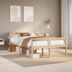 vidaXL Cama com estante sem colchão 120x190 cm pinho maciço