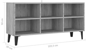 Móvel de TV com pernas em metal 103,5x30x50 cm sonoma cinzento