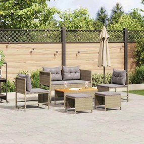 Conjunto de Sofás para Exterior Bege e Cinza Claro Rattan, Tecido