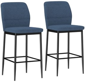 HOMCOM Conjunto de 2 Bancos de Bar Bancos Altos de Cozinha com Encosto e Apoio para os Pés Estofados em Veludo 41x52x97 cm Azul