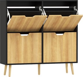 HOMCOM Sapateira para 16 Pares de Sapatos com 4 Gavetas e Prateleiras Ajustáveis 95x26x95 cm Madeira e Preto | Aosom Portugal