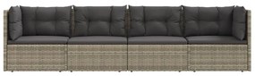 4 pcs conjunto lounge de jardim c/ almofadões vime PE cinzento