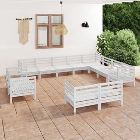 vidaXL 12 pcs conjunto lounge de jardim pinho maciço branco