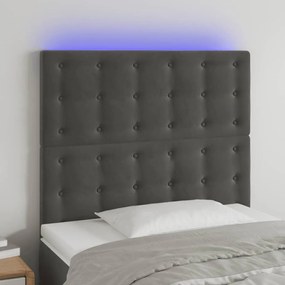 Cabeceira de cama c/ LED veludo 80x5x118/128 cm cinza-escuro