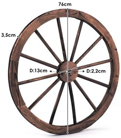 Roda de carrinho de madeira com diâmetro de 76 cm para decoração de jardim doméstico Castanho