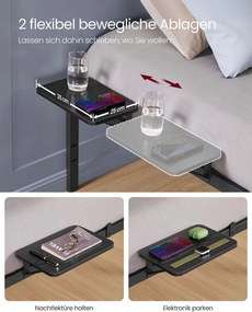 Estrutura de cama de casal em metal com prateleiras de arrumação (COLHÃO NÃO INCLUIDO) 200 x 90 x 40,6 cm preto