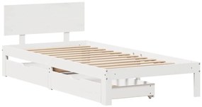 Estrutura de cama com gavetas 90x190 cm pinho maciço branco