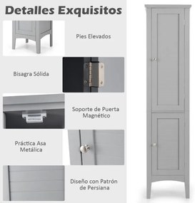 Armário de casa de banho alto com 5 níveis de arrumação estreito 37 x 37 x 160 cm Cinzento