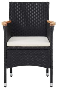 5 pcs conjunto de jantar p/ jardim vime PE/madeira maciça preto
