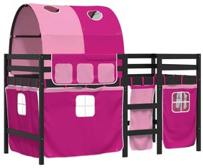Cama alta para criança com túnel 80x200 cm pinho maciço rosa