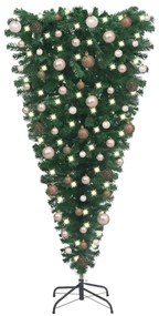 vidaXL Árvore de Natal artificial invertida com luzes LED/bolas 150 cm